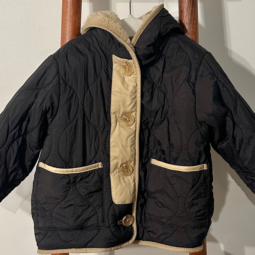 Zara Black and Tan Kids Quilted Puffer Jacket